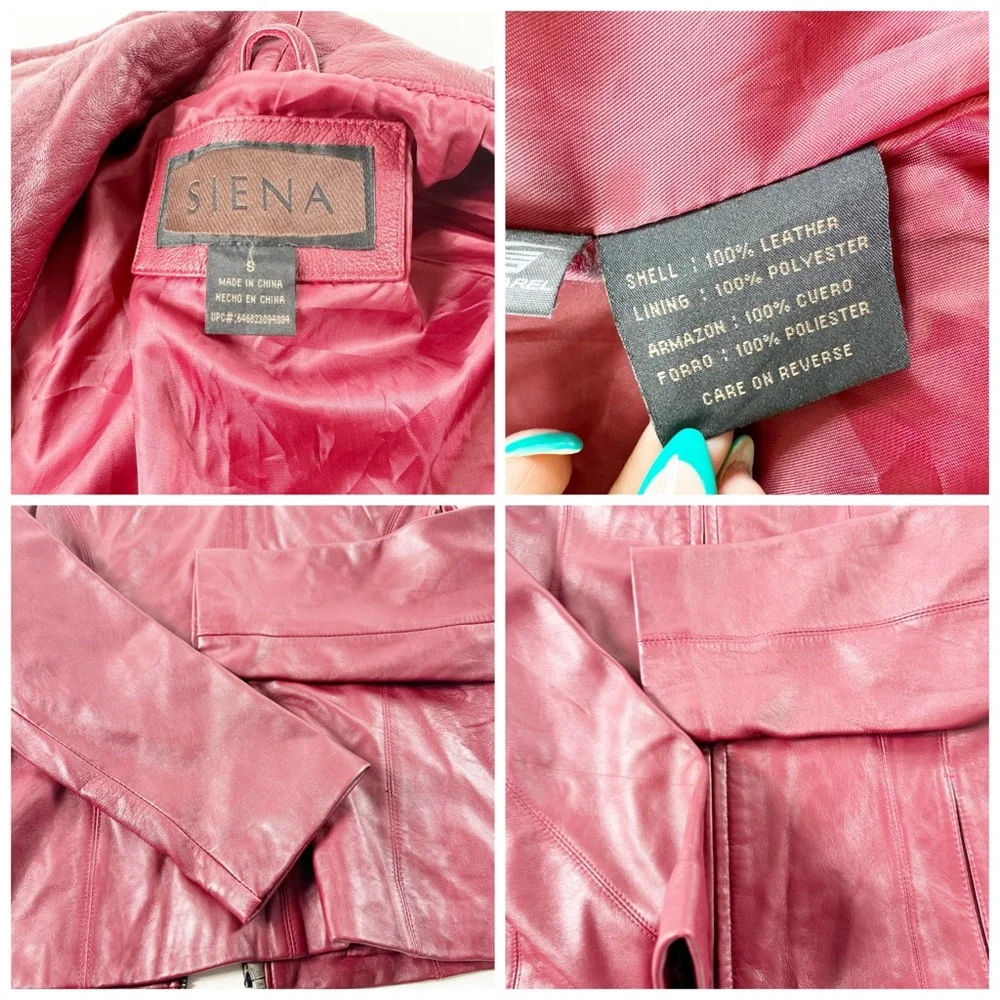 🪩 267. SIENA women’s small wine red leather jacket full zip - Picture 11 of 12